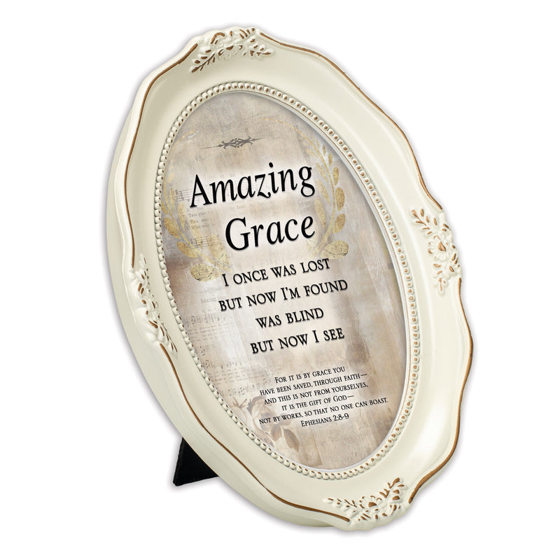 Amazing Grace Inspirational Distressed Ivory Wavy 5 x 7 Oval Table Top and Wall Photo Frame