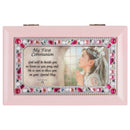 First Communion God Beside You Matte Pink Jewelry Music Box Plays Jesus Loves Me