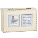 Top down view of First Communion Know The Joy Ivory Rope Trim Petite Jewelry and Music Box