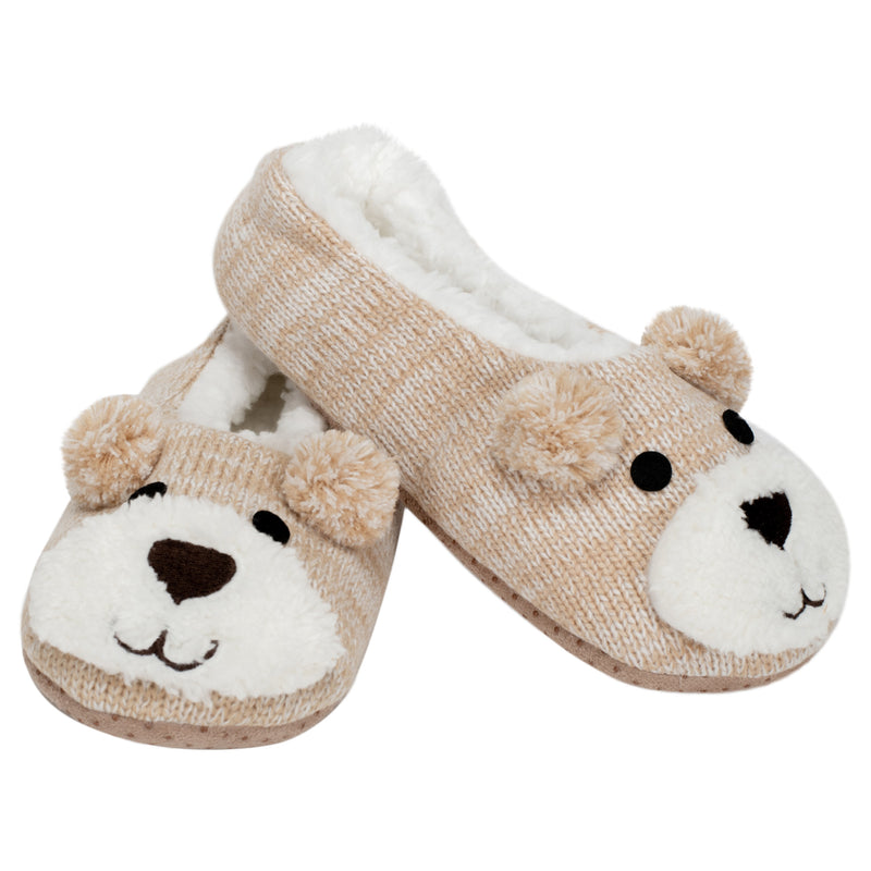 Front view of Brown Puppy Dog Womens Animal Cozy Indoor Plush Lined Non Slip Fuzzy Soft Slipper