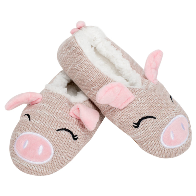 Front view of Pink Pig Womens Animal Cozy Indoor Plush Lined Non Slip Fuzzy Soft Slipper