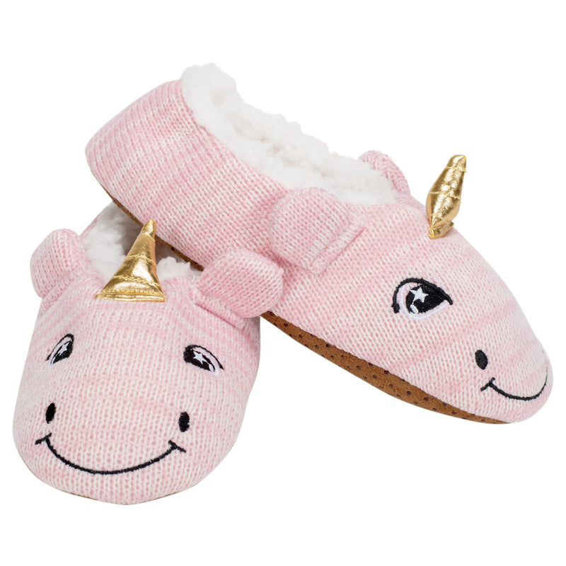 Front view of Pink Unicorn Womens Animal Cozy Indoor Plush Lined Non Slip Fuzzy Soft Slipper