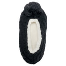 Ballerina Knit Pom Womens Plush Lined Cozy Non Slip Indoor Soft Slipper - Black