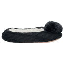 Ballerina Knit Pom Womens Plush Lined Cozy Non Slip Indoor Soft Slipper - Black