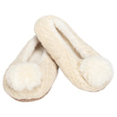Front view of Cream Ballerina Knit Pom Womens Plush Lined Cozy Non Slip Indoor Soft Slipper