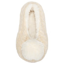 Ballerina Knit Pom Womens Plush Lined Cozy Non Slip Indoor Soft Slipper - Cream