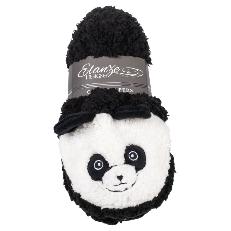 Panda Black Womens Animal Cozy Plush Lined Non Slip Fuzzy Slipper - Medium