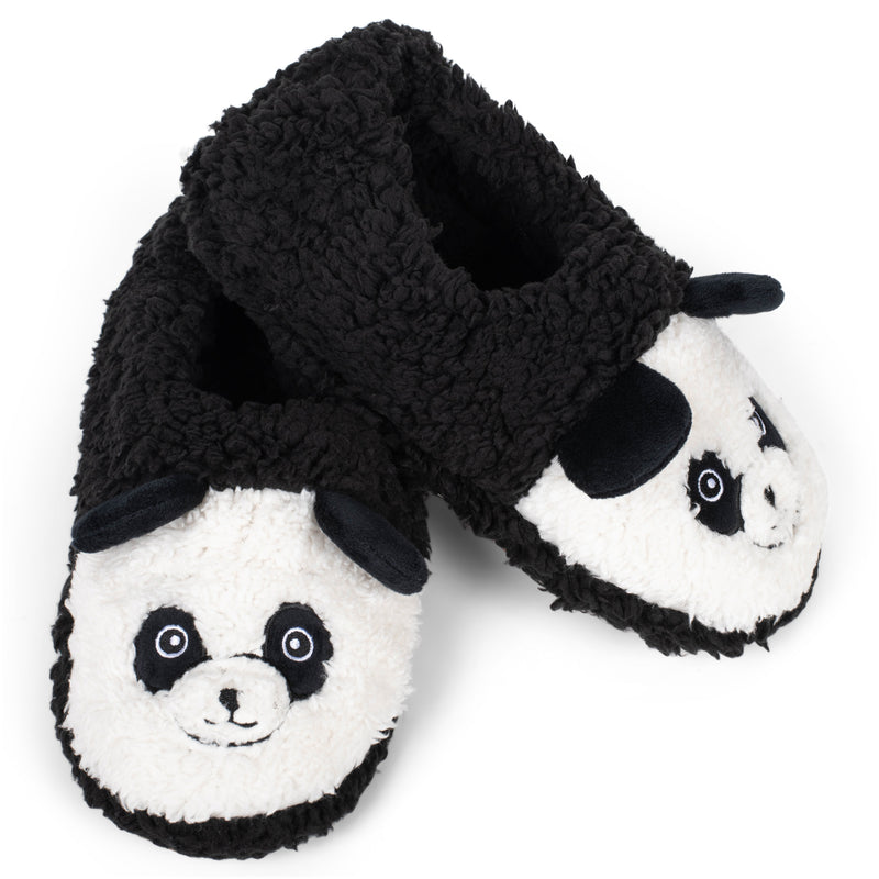 Front view of Panda Black Women's Animal Cozy Plush Lined Non Slip Fuzzy Slipper