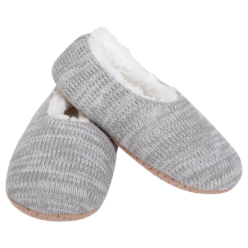 Front view of Grey Simple Knit Womens Plush Lined Cozy Non Slip Indoor Soft Slipper
