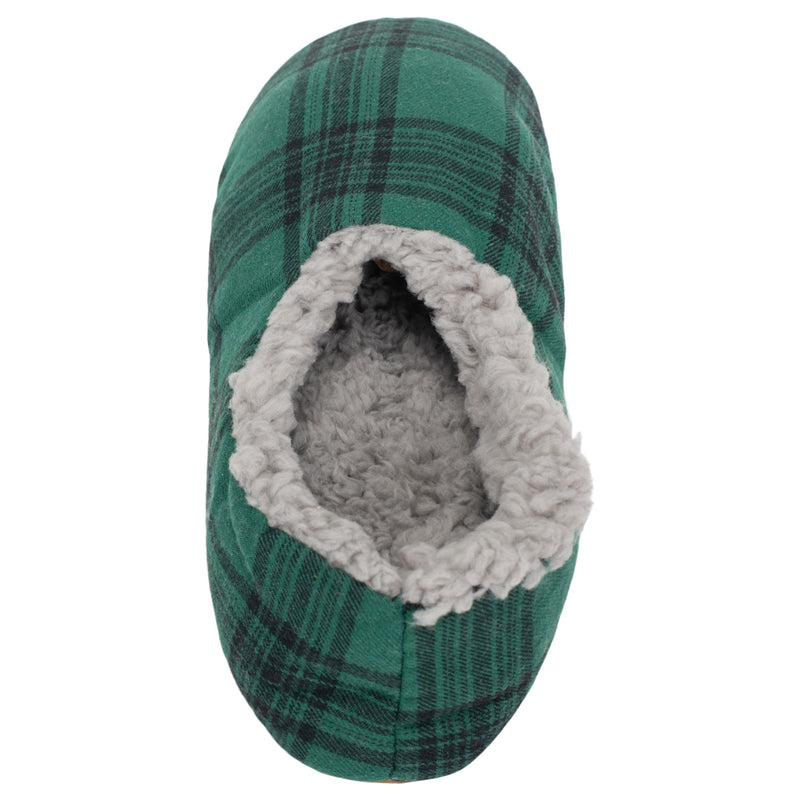 Green Plaid Mens Plush Lined Cozy Non Slip Indoor Soft Slippers