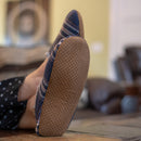 Navy Plaid Mens Plush Lined Cozy Non Slip Indoor Soft Slippers