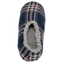 Navy Plaid Mens Plush Lined Cozy Non Slip Indoor Soft Slippers