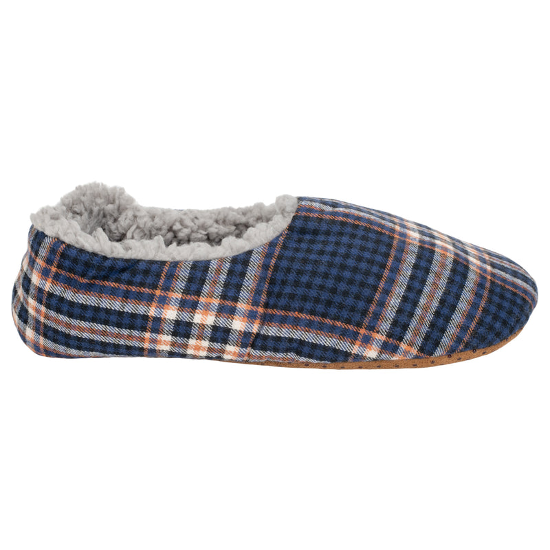 Navy Plaid Mens Plush Lined Cozy Non Slip Indoor Soft Slippers