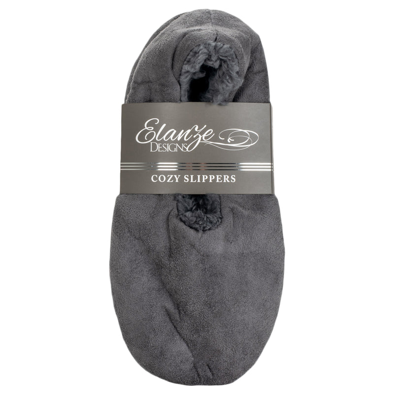 Grey Solid Tone Mens Plush Lined Cozy Non Slip Indoor Soft Slippers