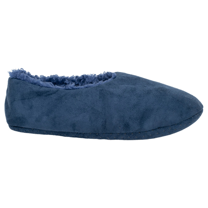 Navy Solid Tone Mens Plush Lined Cozy Non Slip Indoor Soft Slippers