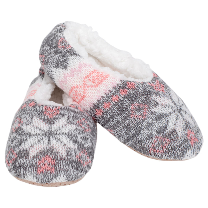 Pink Grey Nordic Snow Womens Plush Lined Cozy Non Slip Indoor Soft Slippers