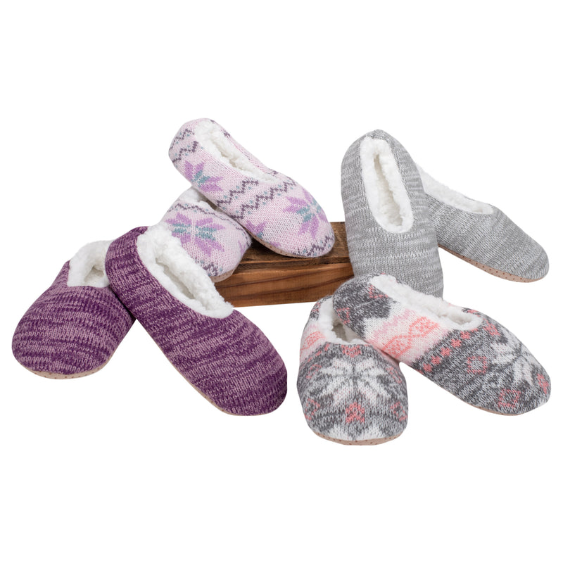 Pink Grey Nordic Snow Womens Plush Lined Cozy Non Slip Indoor Soft Slippers