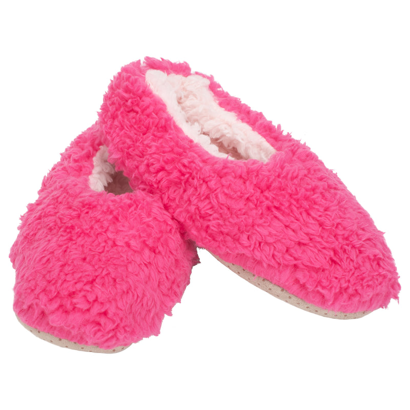 Front view of Hot Pink Two Tone Womens Plush Lined Cozy Non Slip Indoor Soft Slippers