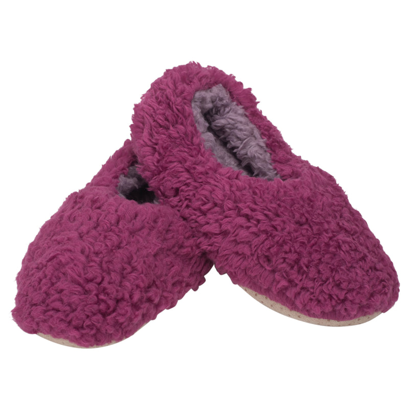 Front view of Deep Purple Two Tone Womens Plush Lined Cozy Non Slip Indoor Soft Slippers