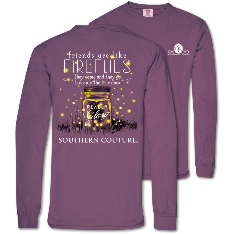 Southern Couture Friends Like Fireflies Berry Purple Cotton Fabric Long Sleeve T-Shirt
