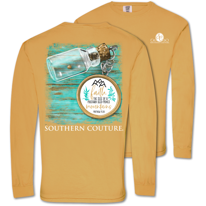 Southern Couture Size of a Mustard Seed Mustard Yellow Cotton Fabric Long Sleeve T-Shirt