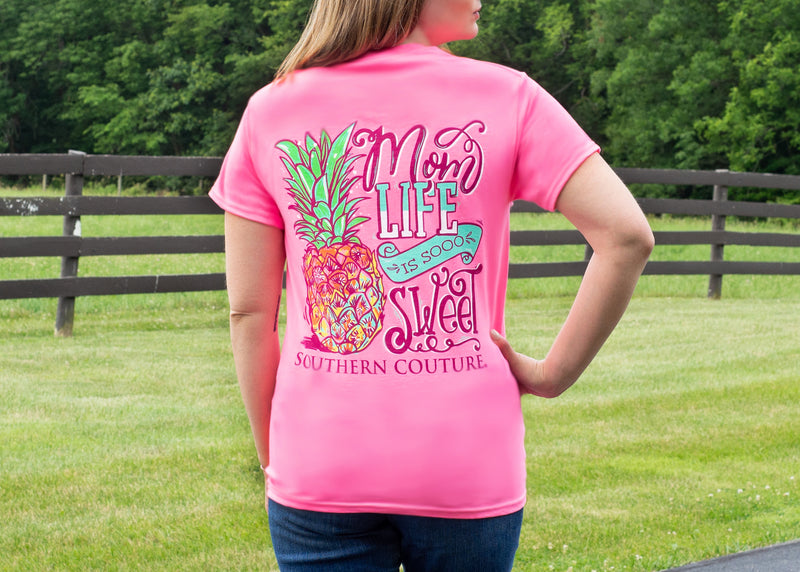 Mom Life is Sweet Pineapple Safety Pink Cotton Fabric Classic T-Shirt