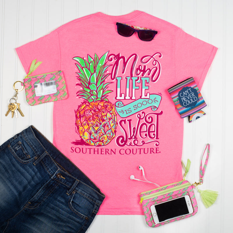 Mom Life is Sweet Pineapple Safety Pink Cotton Fabric Classic T-Shirt