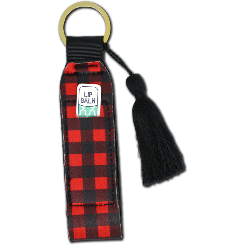 Buffalo Plaid Midnight Black 6 inch Canvas Fabric Pocket Tassel Key Chain