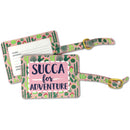 Succa For Adventure Dusty Pink and Green 6 x 4 Faux Leather Buckle Luggage Tag