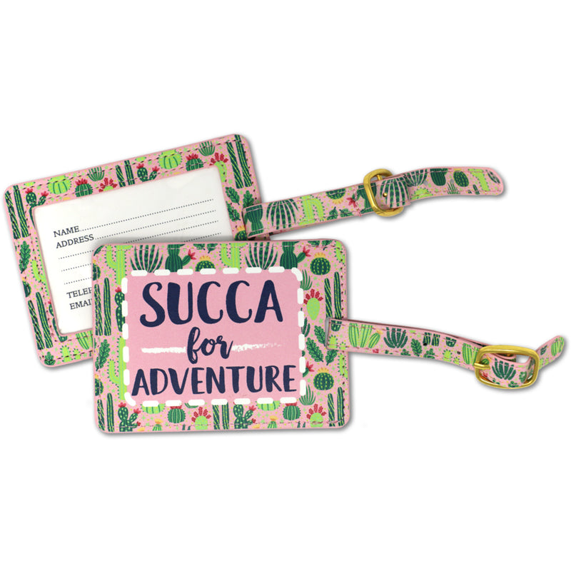 Succa For Adventure Dusty Pink and Green 6 x 4 Faux Leather Buckle Luggage Tag