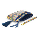 Pineapples Stripe Yellow and Navy Blue 7 x 5 Polyester Phone Wristlet Handbag