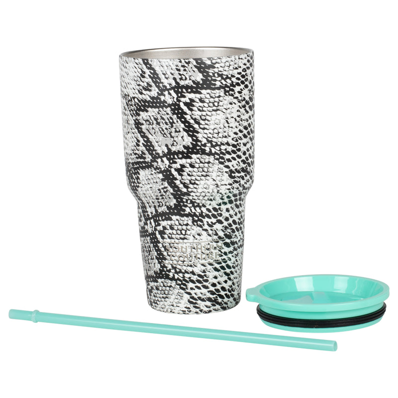 Biggee Black and White Snakeskin Insulated Stainless Steel Tumbler 30 ounce