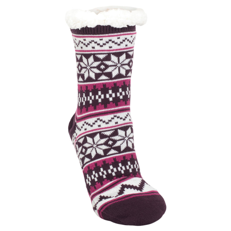 Front view of Purple Nordic Snow Womens Cozy Sherpa Fleece Plush Non Skid Indoor Slipper Socks