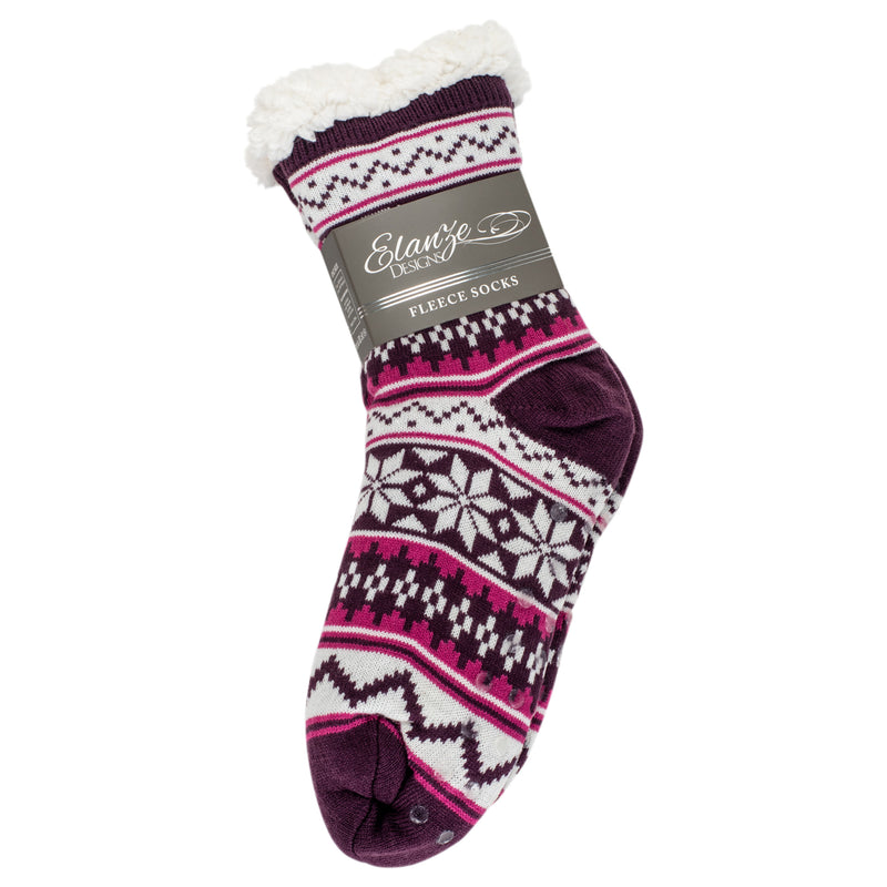 Purple Nordic Snow Womens Cozy Sherpa Fleece Plush Non Skid Indoor Slipper Socks