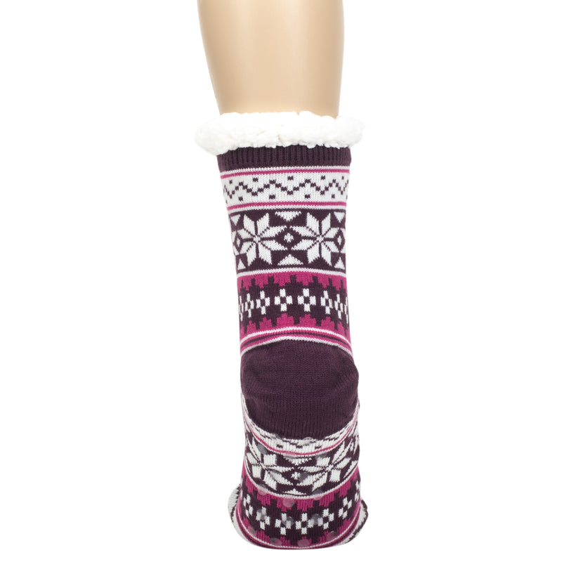 Purple Nordic Snow Womens Cozy Sherpa Fleece Plush Non Skid Indoor Slipper Socks