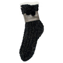 Black Gold Glitter Knit Pom Pom Womens One Size Plush Lined Non Skid Indoor Slipper Socks