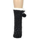 Black Gold Glitter Knit Pom Pom Womens One Size Plush Lined Non Skid Indoor Slipper Socks