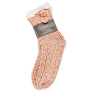 Dust Pink Gold Glitter Knit Pom Pom Womens One Size Plush Lined Non Skid Indoor Slipper Socks