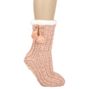 Dust Pink Gold Glitter Knit Pom Pom Womens One Size Plush Lined Non Skid Indoor Slipper Socks