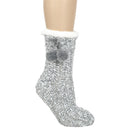 Grey Gold Glitter Knit Pom Pom Womens One Size Plush Lined Non Skid Indoor Slipper Socks