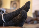 Black Simple Knit Womens One Size Plush Lined Non Skid Indoor Slipper Socks