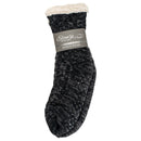 Black Simple Knit Womens One Size Plush Lined Non Skid Indoor Slipper Socks