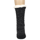 Black Simple Knit Womens One Size Plush Lined Non Skid Indoor Slipper Socks