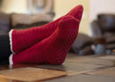 Burgundy Red Simple Knit Womens One Size Plush Lined Non Skid Indoor Slipper Socks