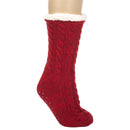 Burgundy Red Simple Knit Womens One Size Plush Lined Non Skid Indoor Slipper Socks