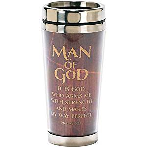Man of God Woodgrain Psalm 18:32 Insulated 16 Oz. Stainless Steel Travel Mug with Lid