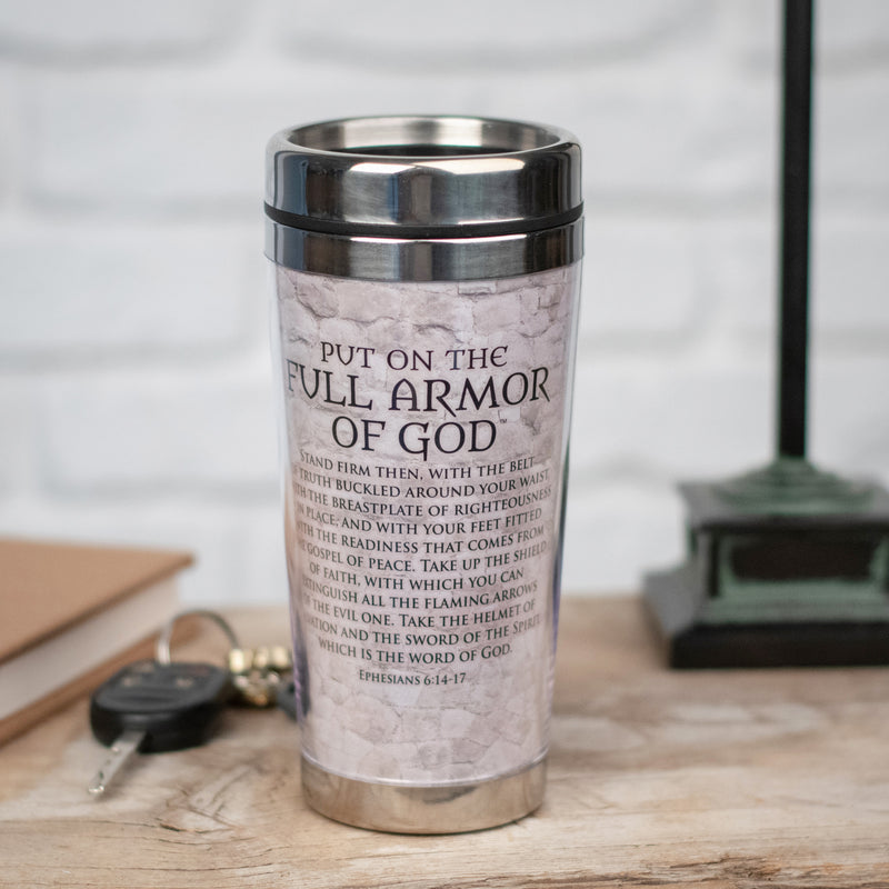 Put on The Full Armor of God 16 Oz Stainless Steel Travel Mug with Lid