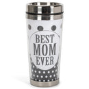 Dicksons Best Mom Ever Black White Polka Dot 16 Ounce Stainless Steel Travel Tumbler Mug