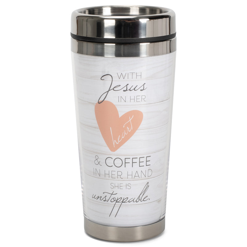 Dicksons with Jesus and Coffee She is Unstoppable 16 Ounce Stainless Steel Travel Tumbler Mug
