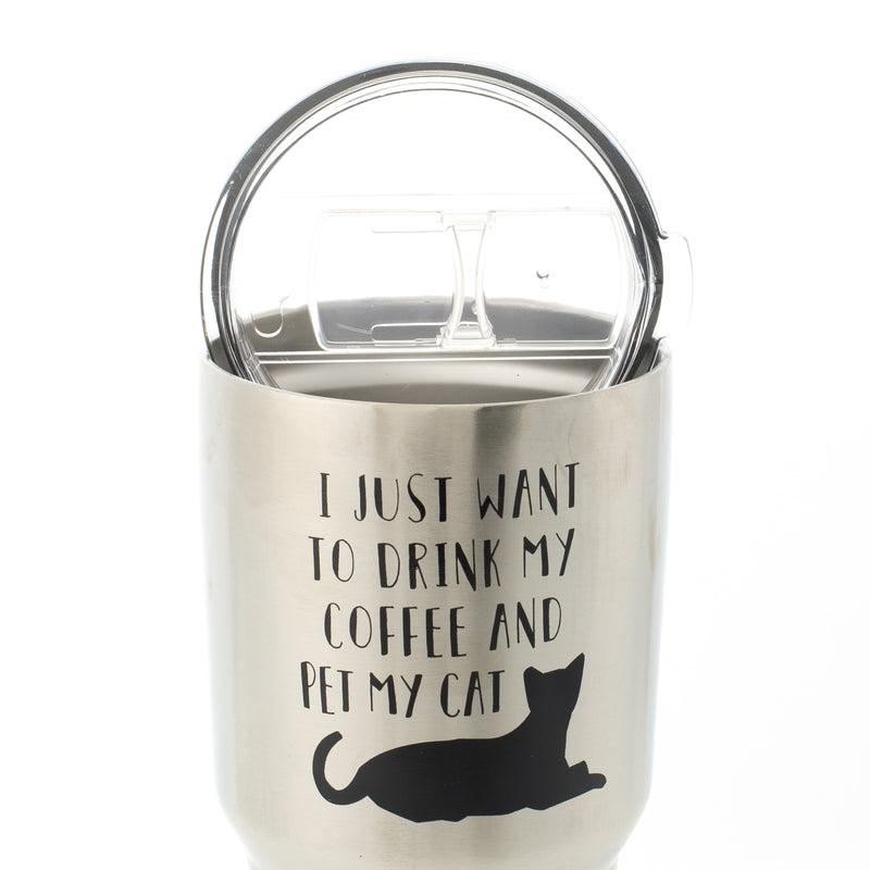 Drink Coffee Pet Cat 30 Oz. Stainless Steel Travel Tumbler with Clear Lid
